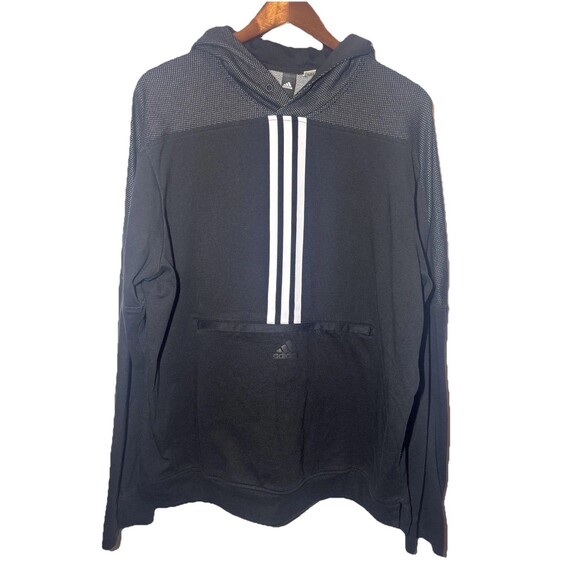 Large Adidas Center Triple Stripe Men’s Black Hooded Sweatshirt Sport Game day - Picture 1 of 7